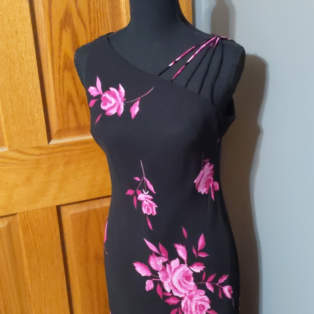 Evan Picone Rose Print Strappy Shoulder Dress